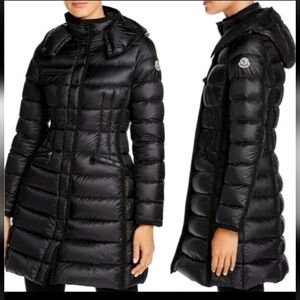 Moncler Hermine Women's Black Down Hooded Long Jacket
